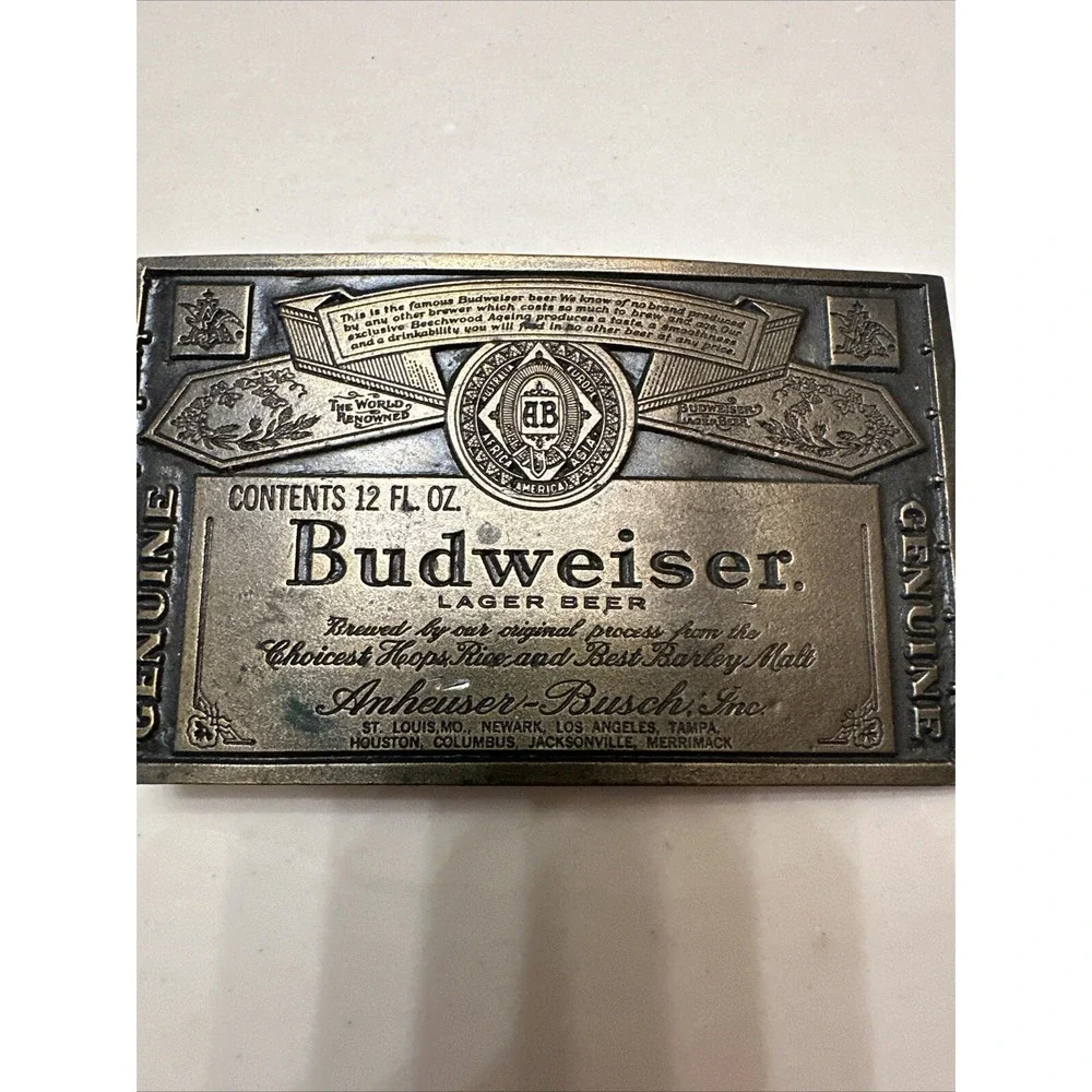 Vintage Brass Budweiser Anheuser Busch Belt Buckle 12oz Label  A-168